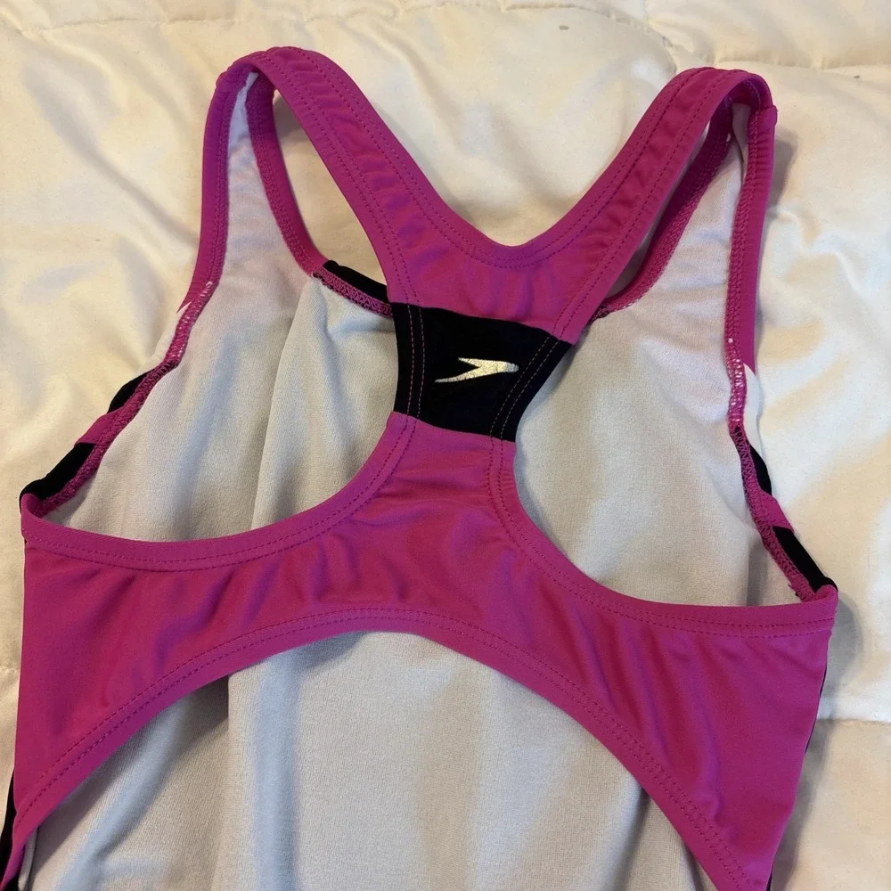 Speedo Girls Youth Infinity Splice 1 Piece Swimsuit Black Pink 10 7142026